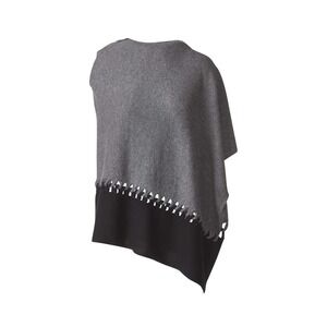 Kinross Cashmere Poncho Wrap OS Flannel/Black Twist Stitch Colorblock Cashmere